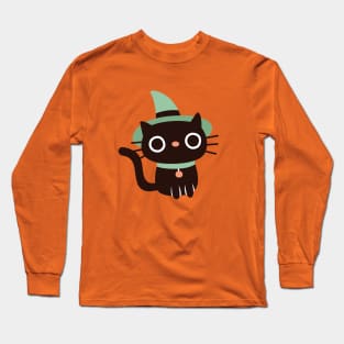 Cute Black Cat With Witches Hat Long Sleeve T-Shirt